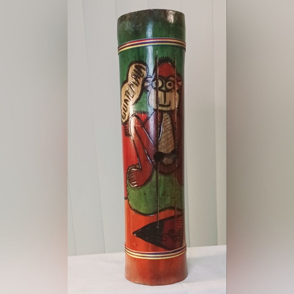 Vintage Handcrafted Bamboo Slit Drum From Guatemala.